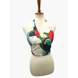 Vintage Patty Woodard Halter Crop Top Floral Print Tie Back California Cotton